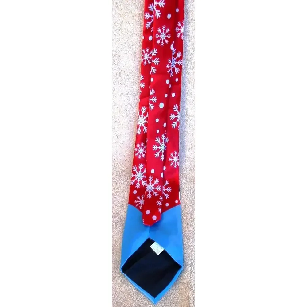 Men's Tie Red White Blue with Snowman and Snowflakes Standard Width and Length
